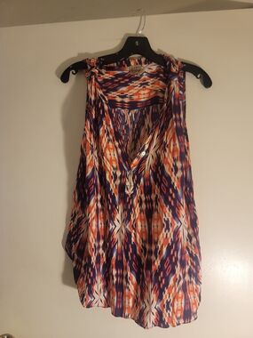 Como Vintage Orange, Navy & White Printed Tie-Shoulder Camisole